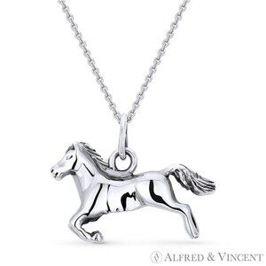 Galloping Horse Animal Charm Pendant in .925 Sterling Silver